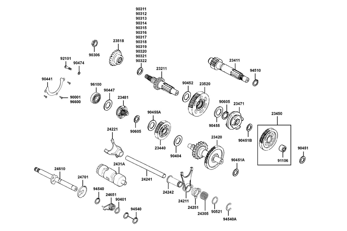 KYMCO Transmission exploded-view diagram, MXU 270