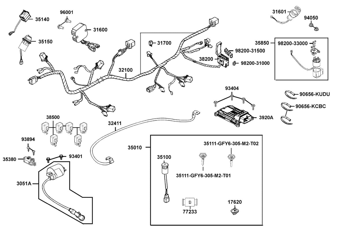 KYMCO Harness Wire exploded-view diagram, UXV 700