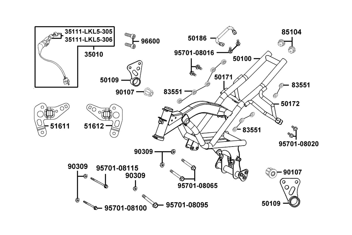 KYMCO Frame Body exploded-view diagram, K-Pipe 125