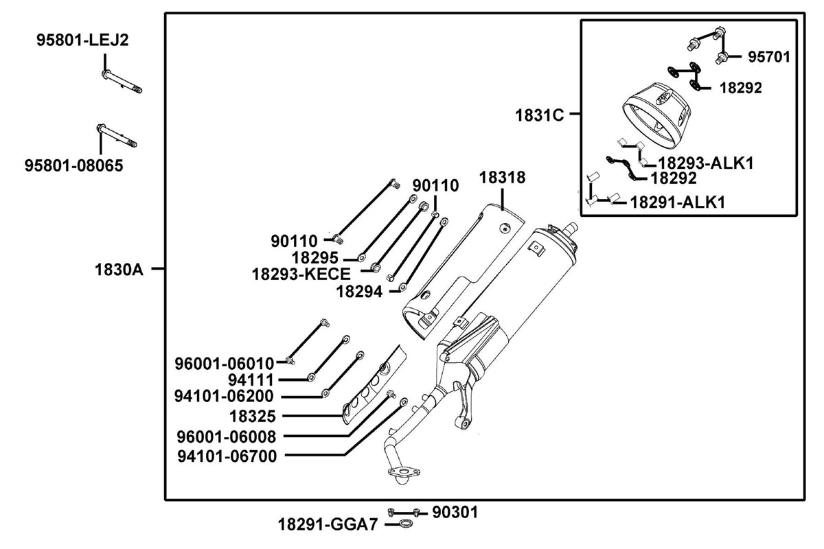 KYMCO Exhaust Muffler exploded-view diagram, Agility 50