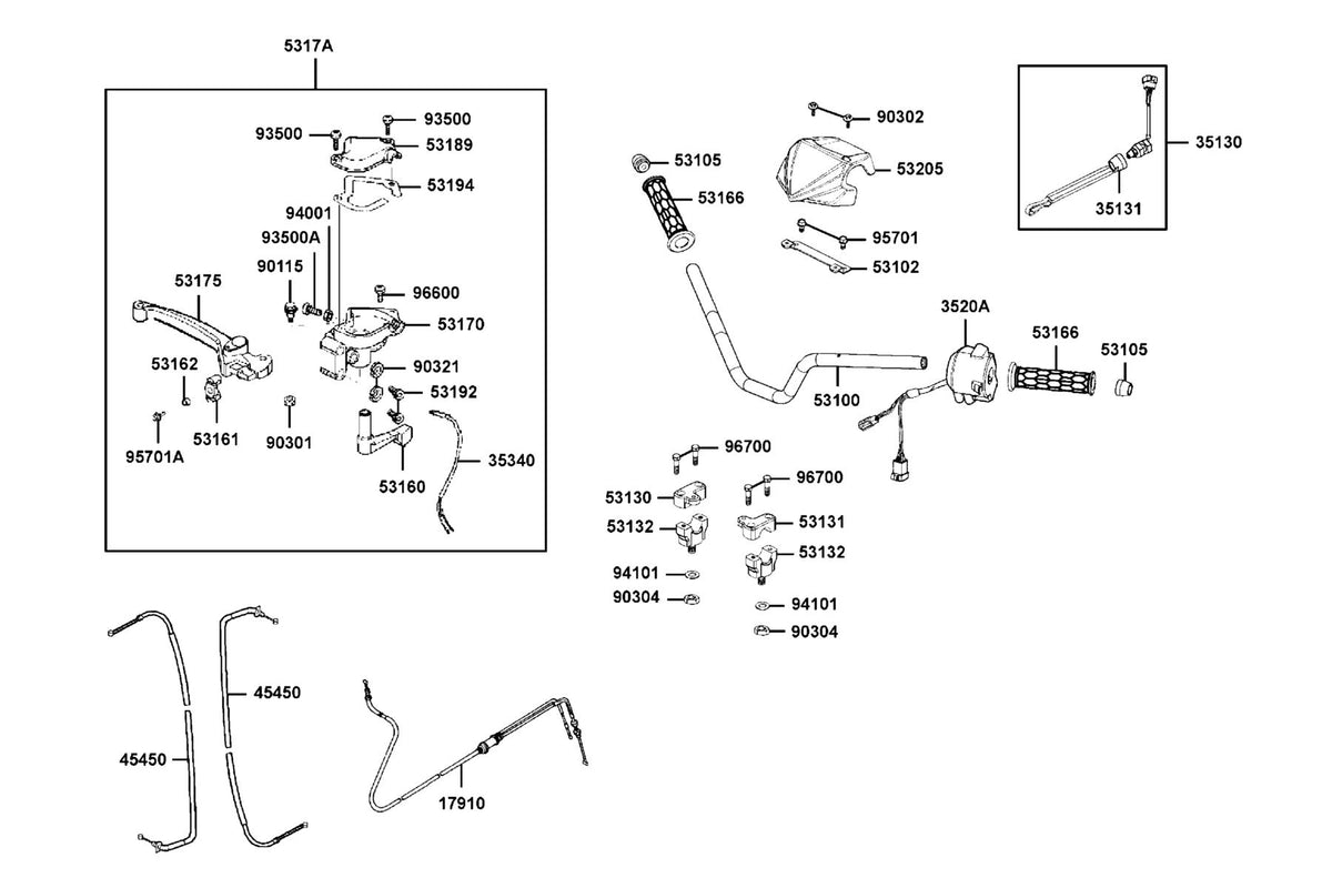 KYMCO Handle Steering and Handle Cover exploded-view diagram, MONGOOSE 70