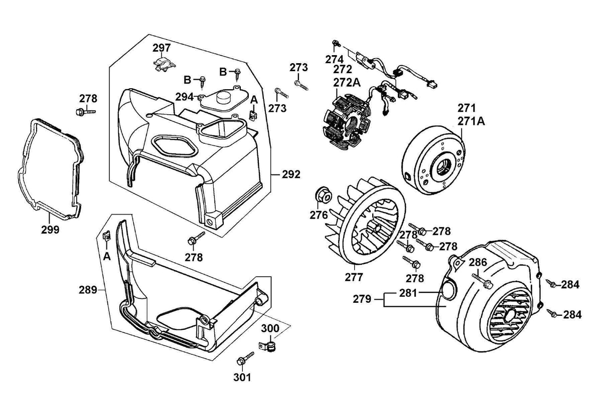 KYMCO Fan Cover and Generator exploded-view diagram, Filly 50