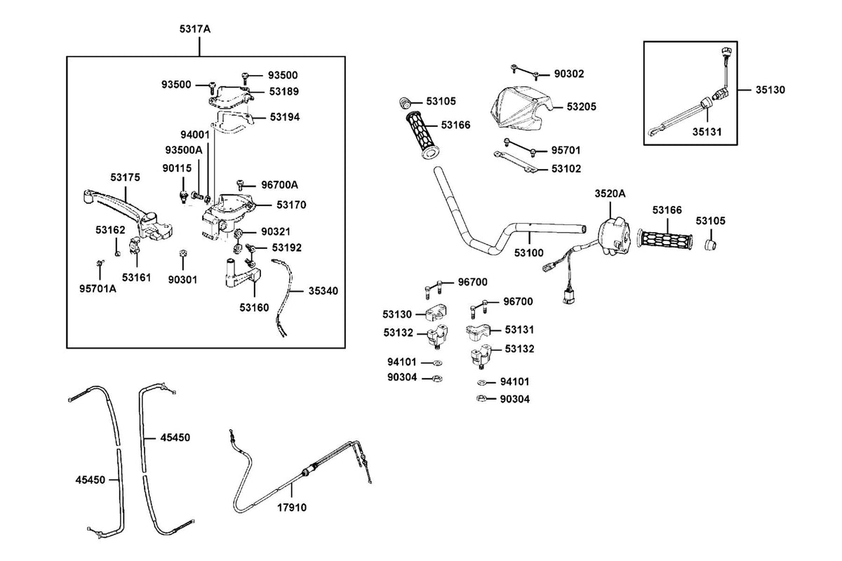 KYMCO Handle Steering and Handle Cover exploded-view diagram, MONGOOSE 70