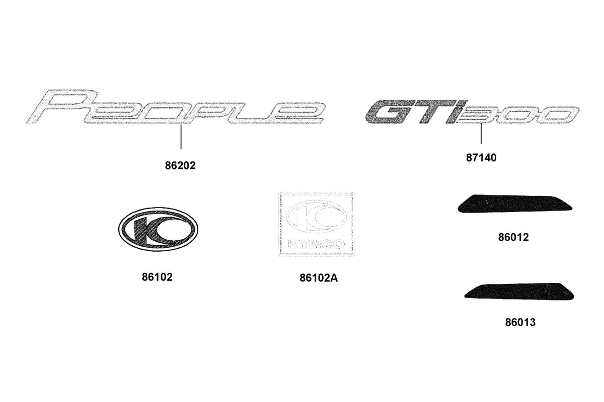 KYMCO Emblem and Stripe exploded-view diagram, People GTi 300 ABS