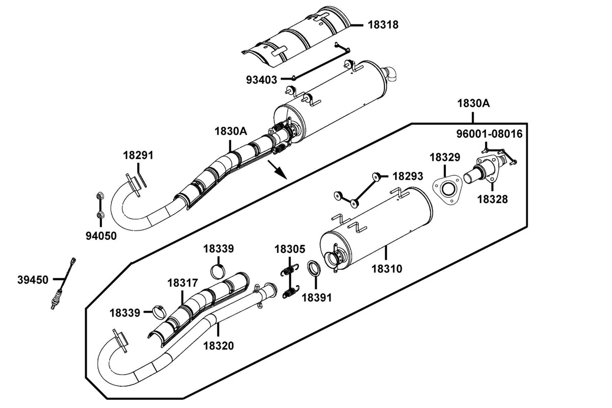 KYMCO Exhaust Muffler exploded-view diagram, MXU 450