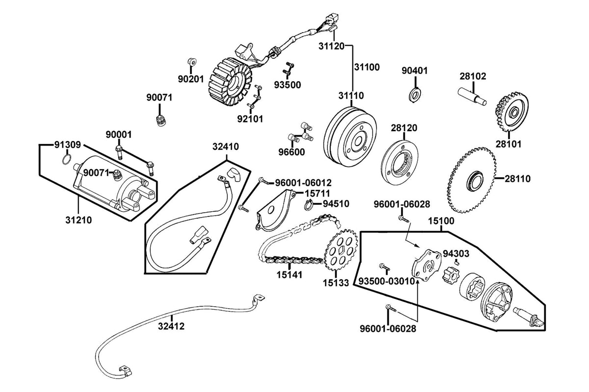 KYMCO Starting Motor and Generator exploded-view diagram, MXU 270
