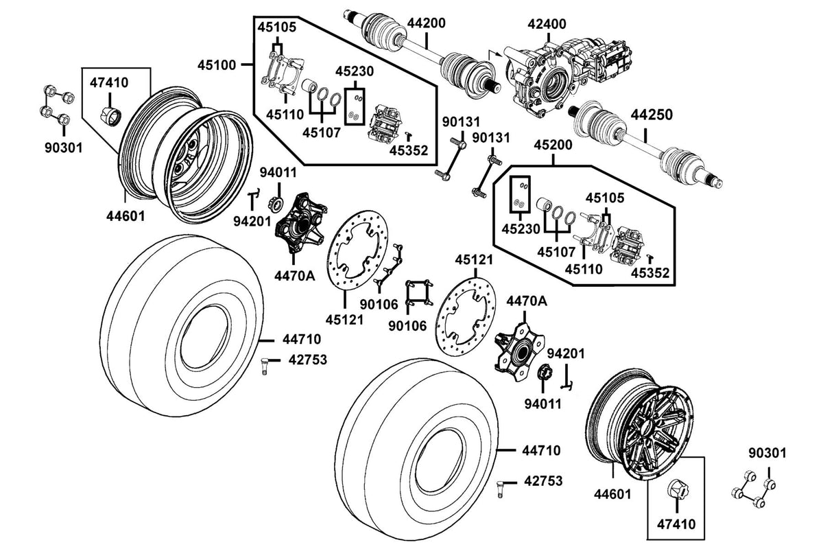 KYMCO Front Wheel exploded-view diagram, MXU 450