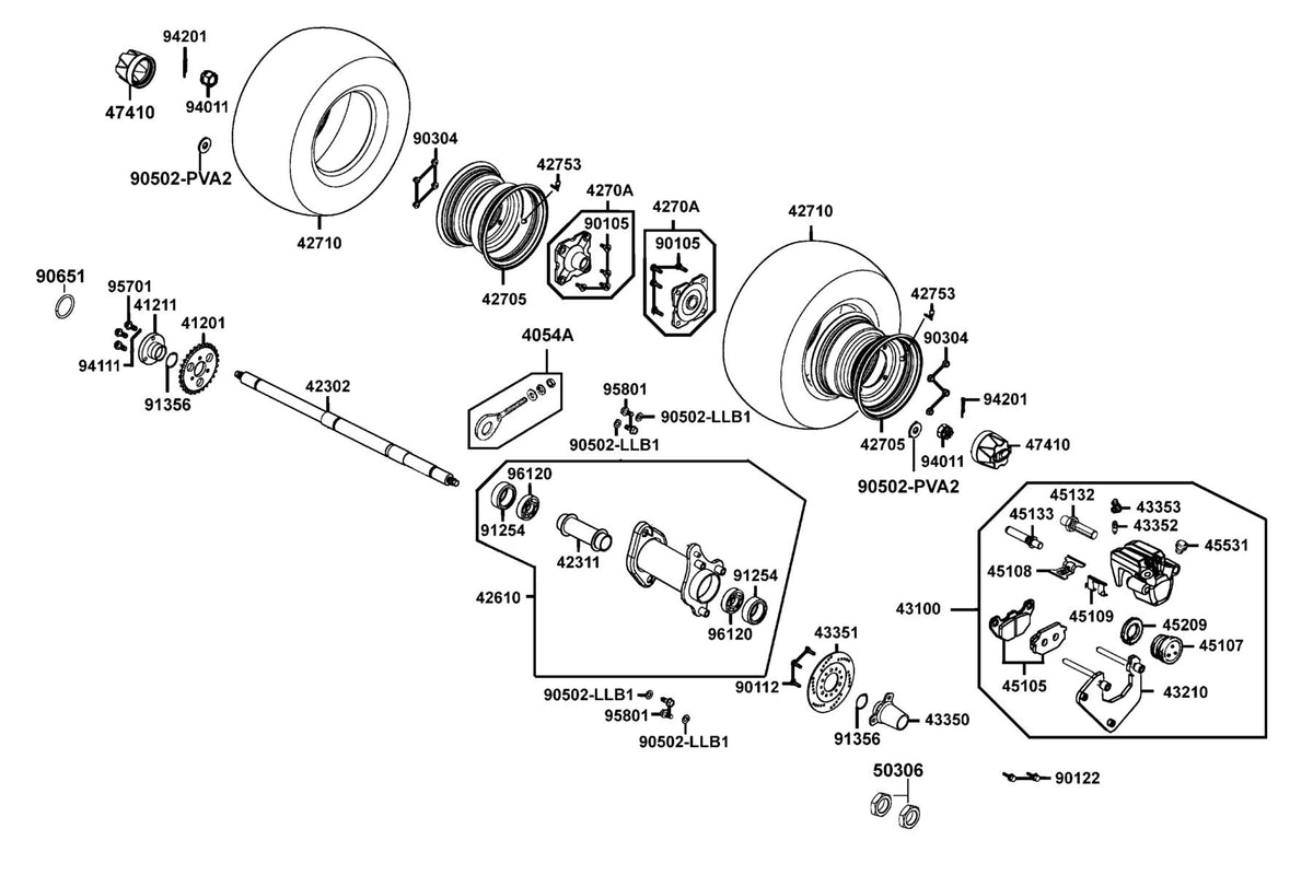 KYMCO Rear Wheel exploded-view diagram, MONGOOSE 90