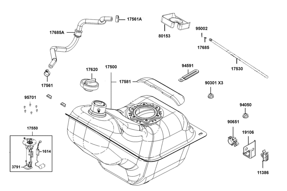 KYMCO Fuel Tank exploded-view diagram, Downtown GT 125i ABS