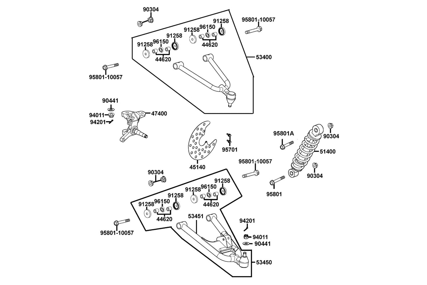 Knuckle Assy R Strg — 47400-PRB3-800 — KYMCO exploded-view diagram