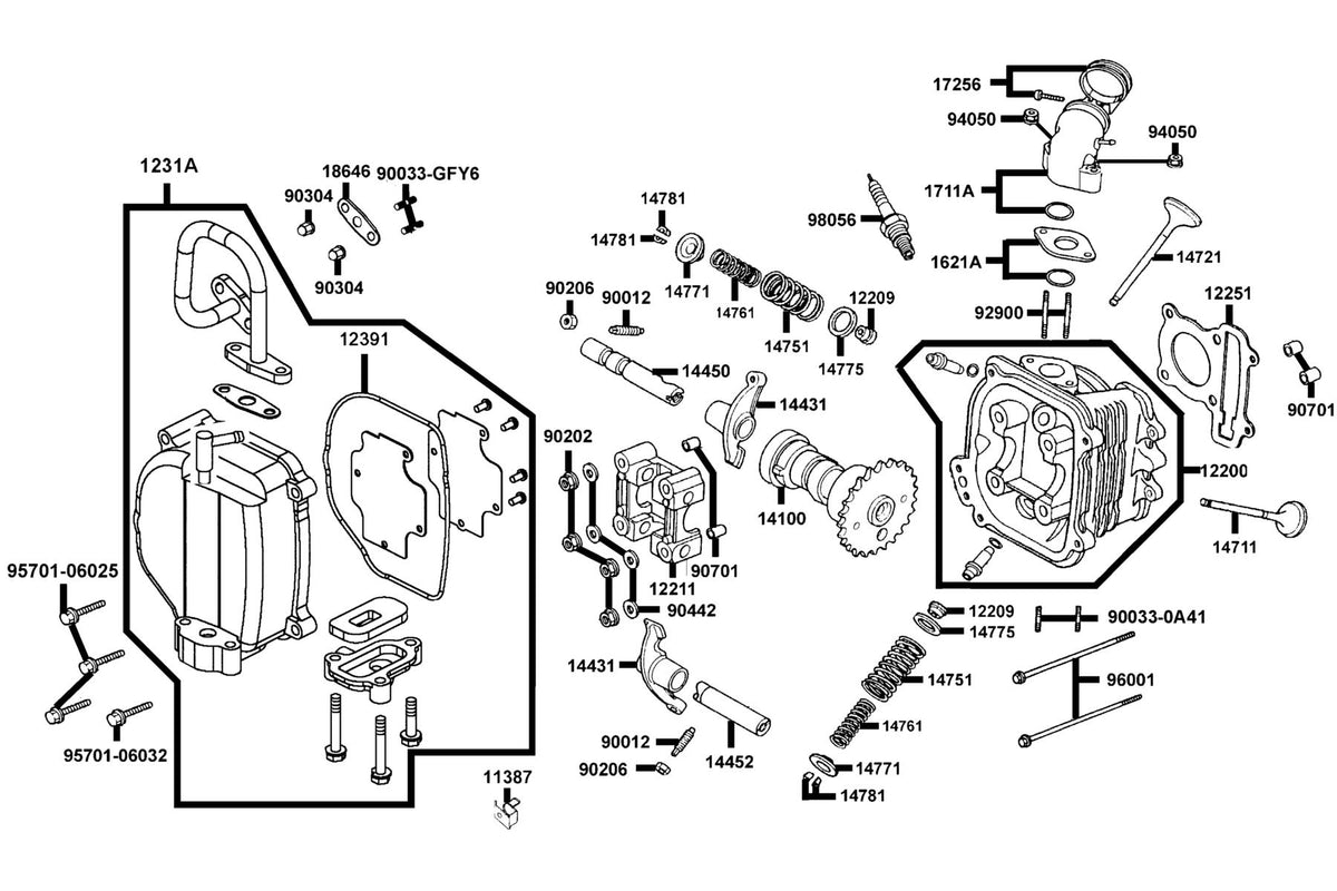 KYMCO Cylinder Head exploded-view diagram, Super 8 50
