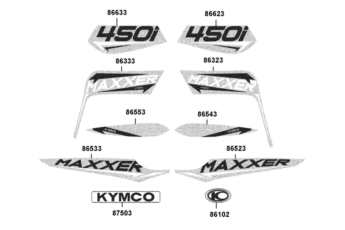 KYMCO Emblem and Stripe exploded-view diagram, MAXXER 450