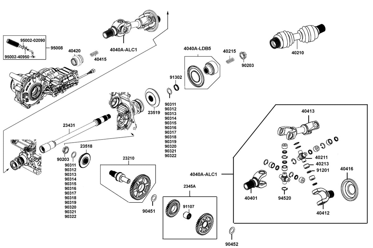 KYMCO Shaft Reduction exploded-view diagram, MXU 550