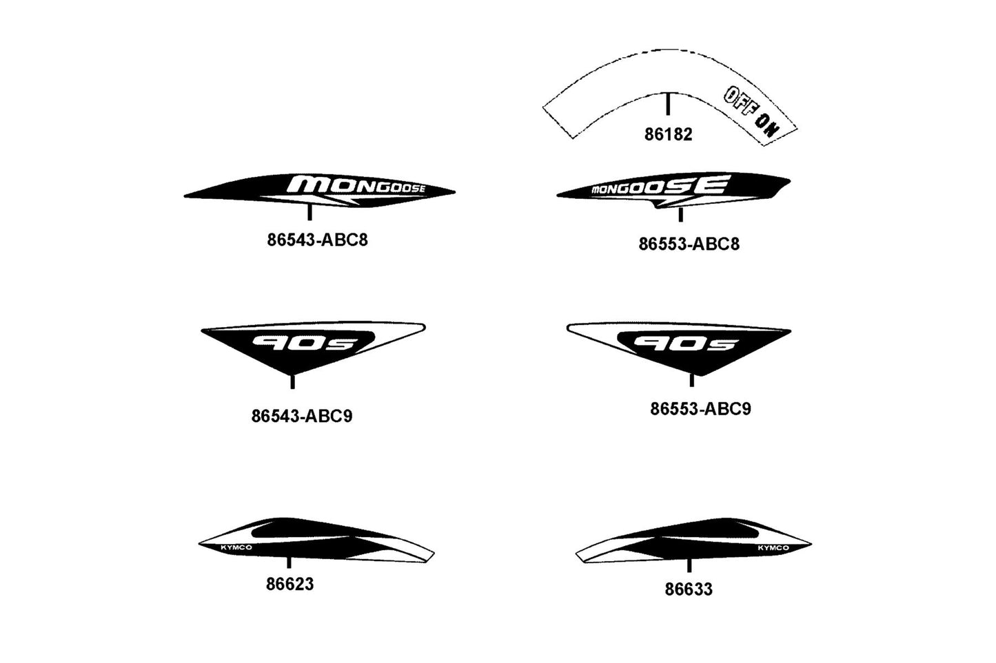 Stripe B L Fender Fr — 86553-ABC9-M00-T01 — KYMCO exploded-view diagram