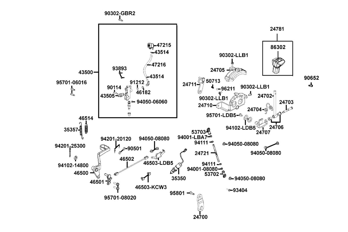 KYMCO Master Cylinder Rear exploded-view diagram, MXU 500