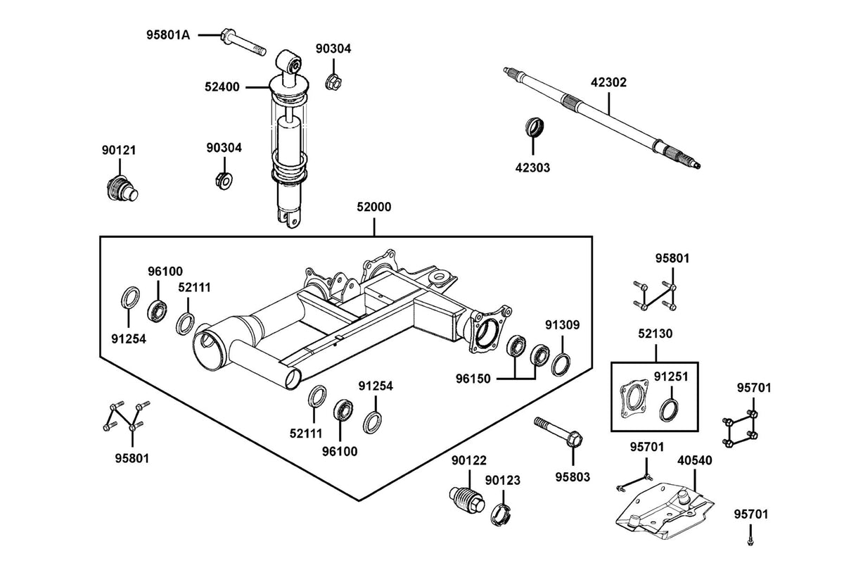 KYMCO Rear Fork exploded-view diagram, MXU 270