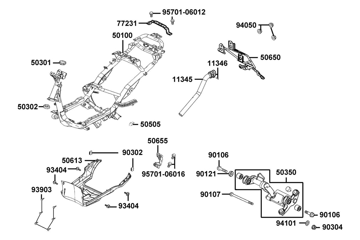 KYMCO Frame Body exploded-view diagram, Super 8 150