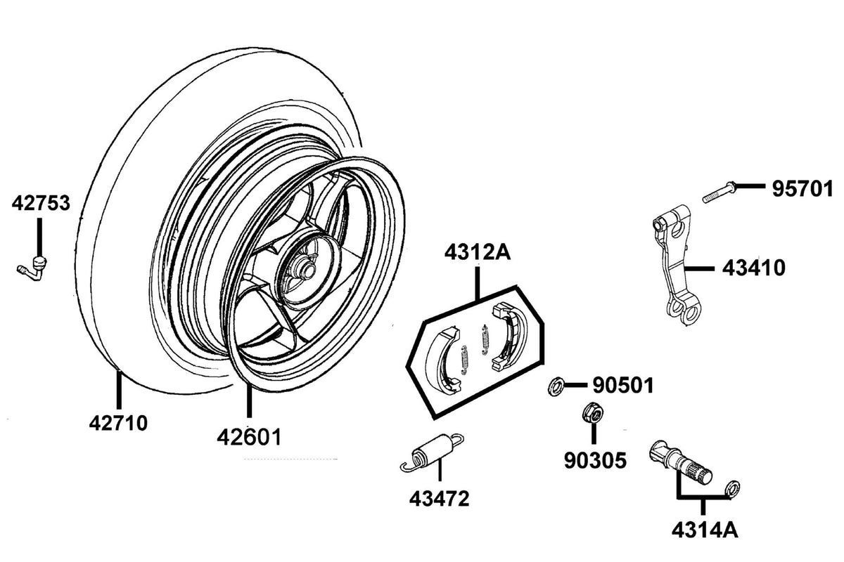 KYMCO Rear Wheel exploded-view diagram, Super 8 50