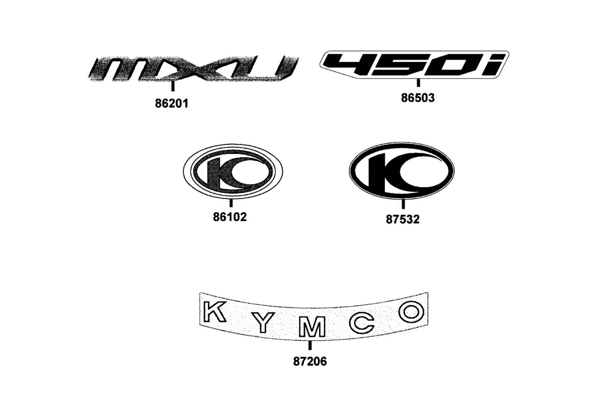 KYMCO Emblem and Stripe exploded-view diagram, MXU 450