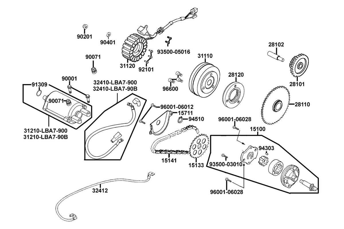KYMCO Starting Motor and Generator exploded-view diagram, MONGOOSE 270