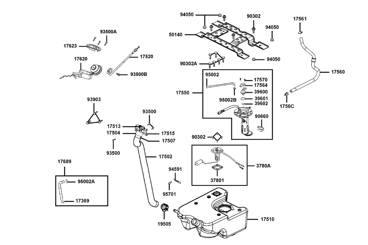 KYMCO Fuel Tank exploded-view diagram, Compagno 50
