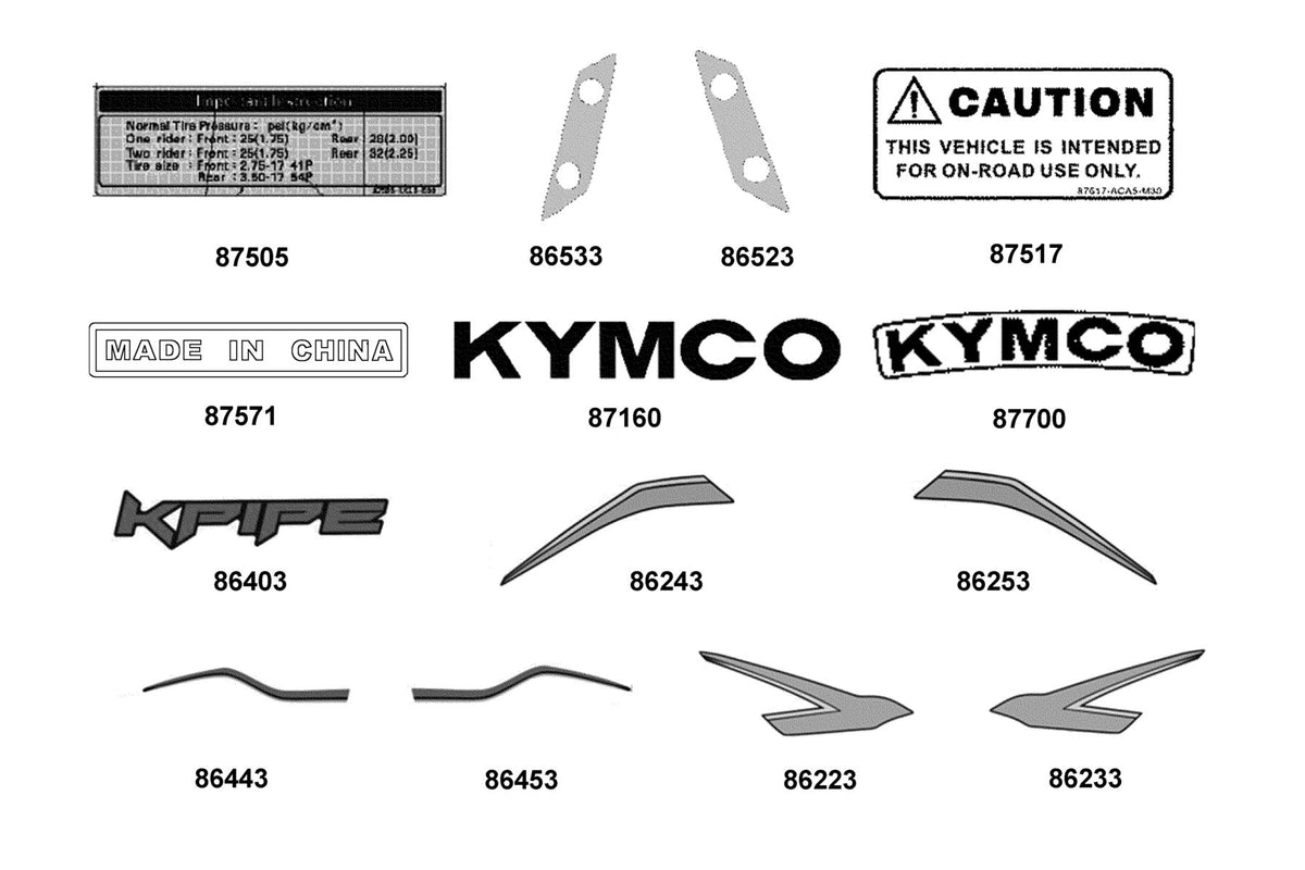 KYMCO Emblem and Stripe exploded-view diagram, K-Pipe 125