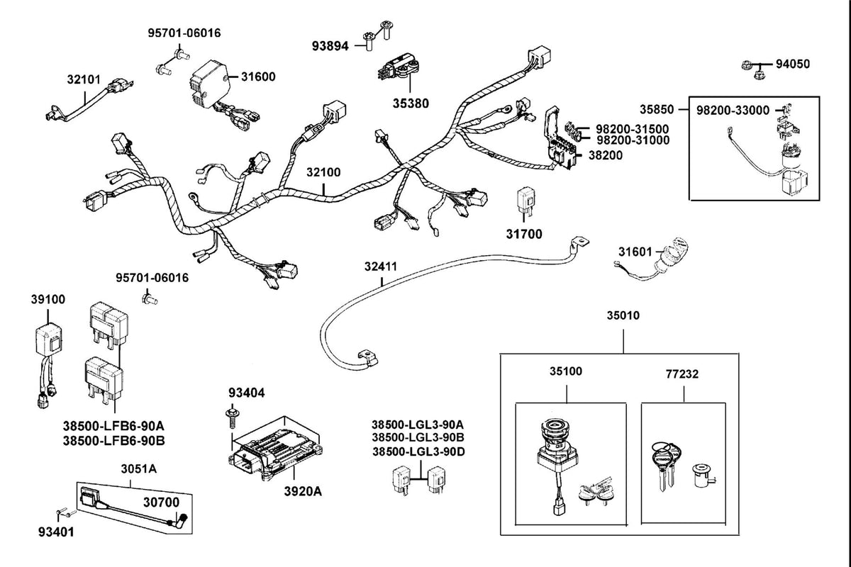 KYMCO Harness Wire exploded-view diagram, MXU 500