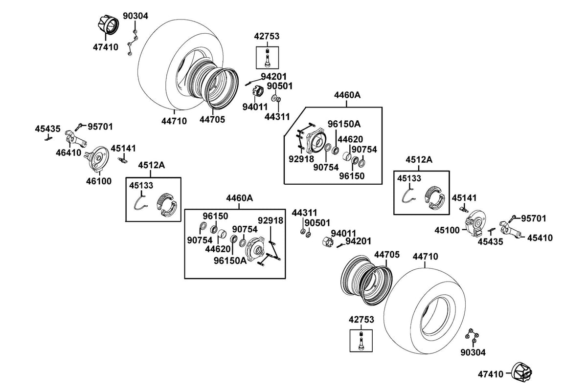 KYMCO Front Wheel exploded-view diagram, MONGOOSE 110