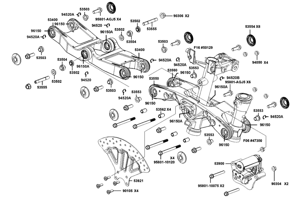 KYMCO Tilting Arm Assy Lwr Fr exploded-view diagram, CV3 550i ABS