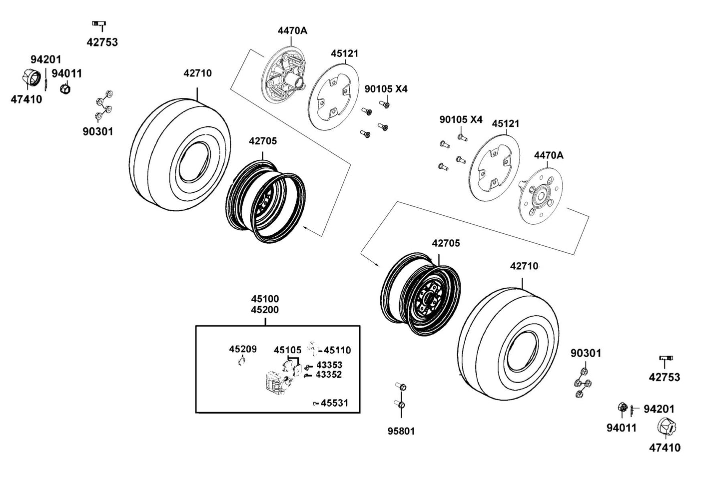 Tire Assy Rr 25X10.00-12 4P Tl — 42710-LKM8-700 — KYMCO exploded-view diagram