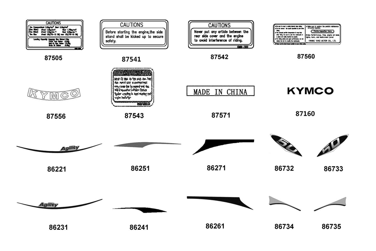 KYMCO Emblem and Stripe exploded-view diagram, Agility 125