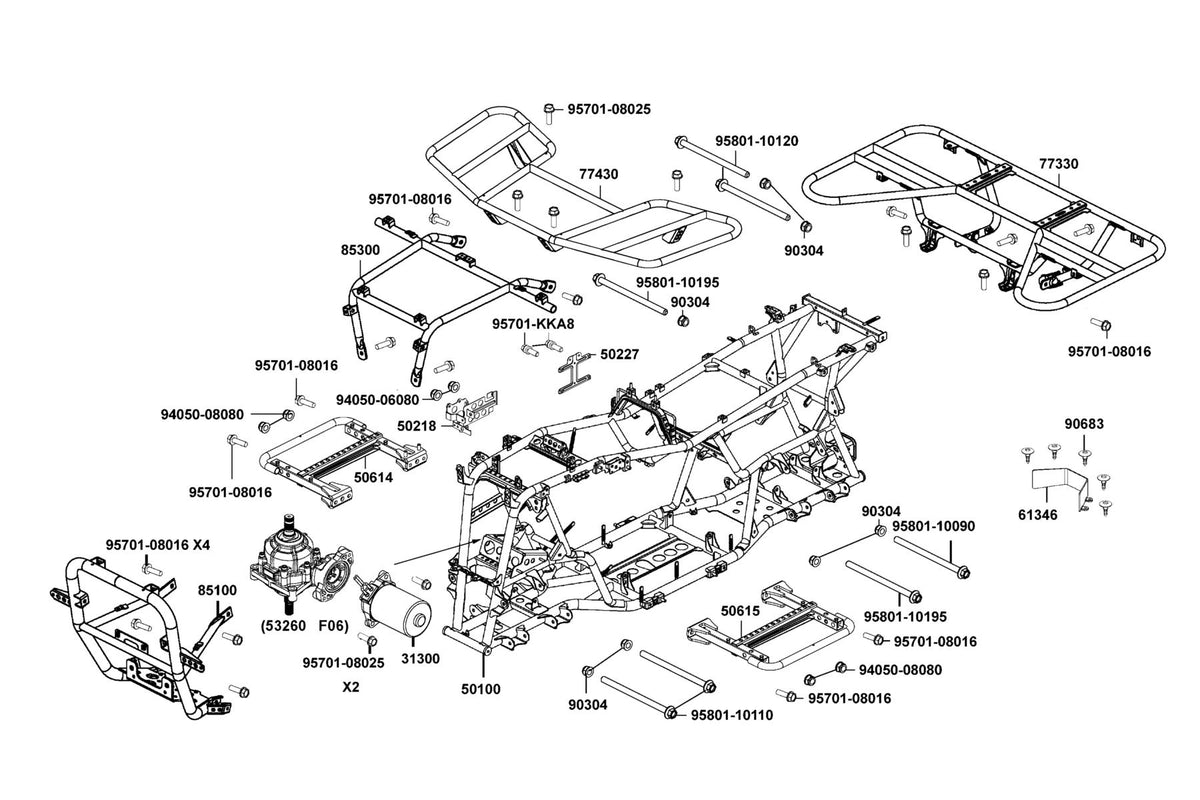 KYMCO Frame Body exploded-view diagram, MXU 700