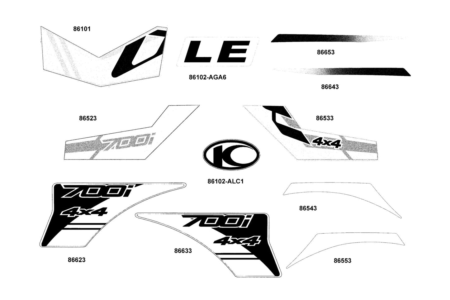 Stripe B R Fender Fr — 86543-AGA6-M30-T01 — KYMCO exploded-view diagram