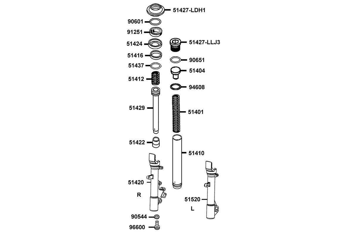 KYMCO Separated Parts Of Fr Fork exploded-view diagram, People GTi 300 ABS
