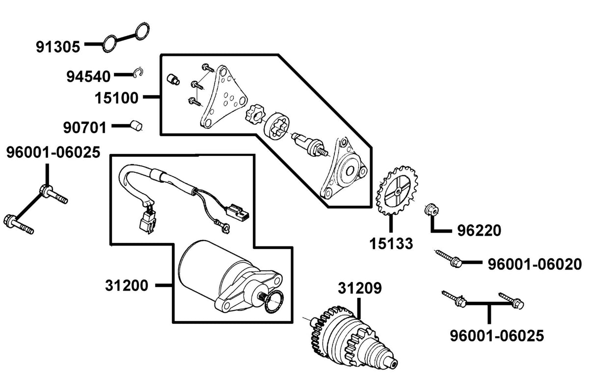 KYMCO Starting Motor and Oil Pump exploded-view diagram, Agility 50