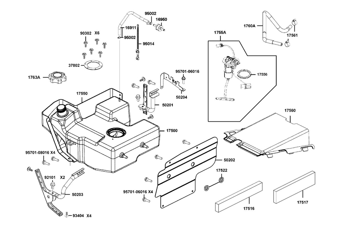 KYMCO Fuel Tank exploded-view diagram, MXU 700