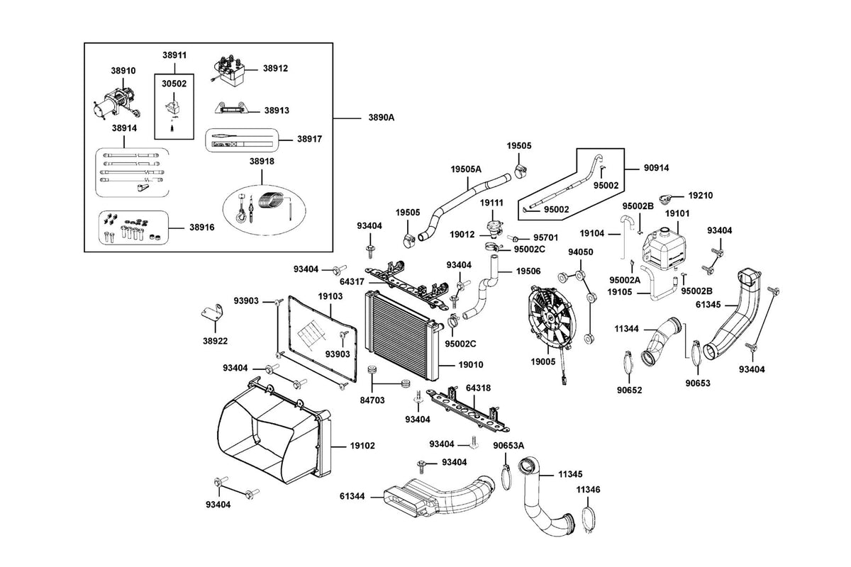 KYMCO Radiator exploded-view diagram, MXU 700