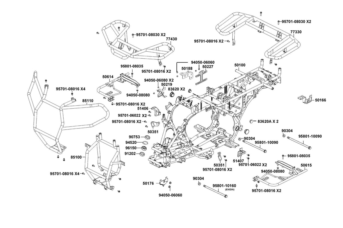 KYMCO Frame Body exploded-view diagram, MXU 270