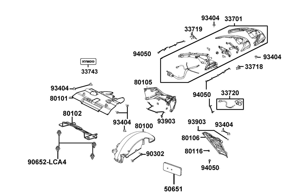 KYMCO Tail Light exploded-view diagram, Like 150i ABS