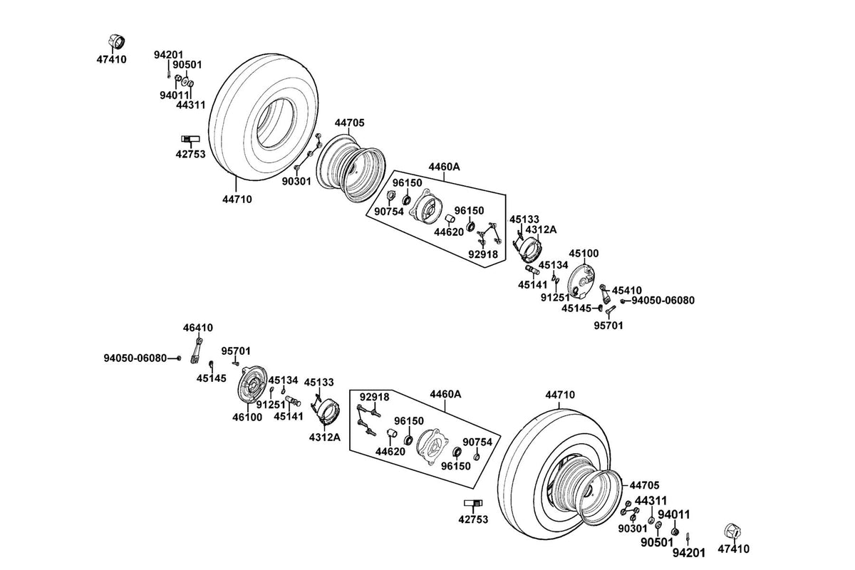 KYMCO Front Wheel exploded-view diagram, MXU 150