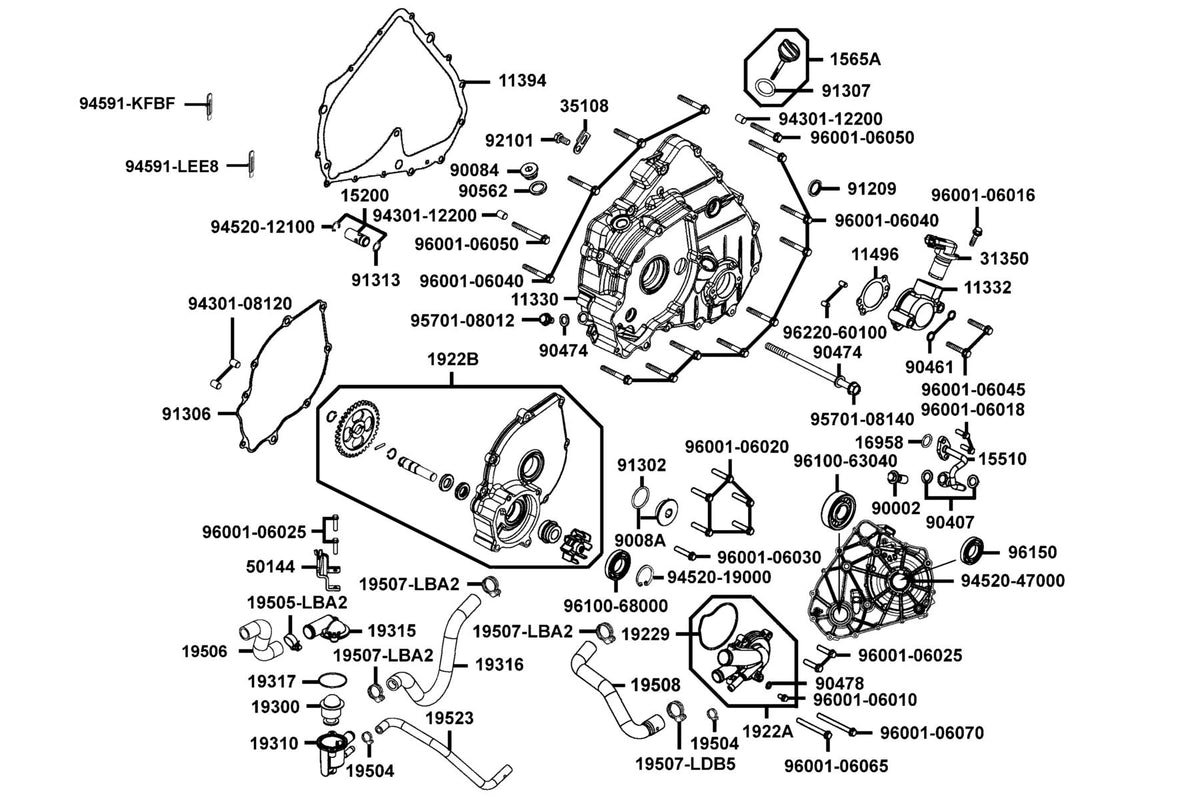 KYMCO Cover Left Crank Case exploded-view diagram, UXV 450
