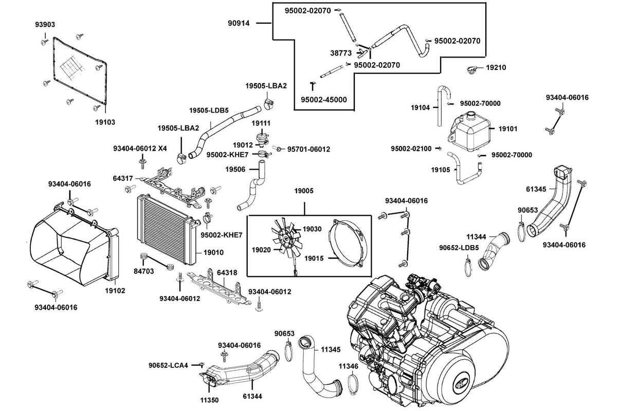 KYMCO Radiator exploded-view diagram, MXU 500