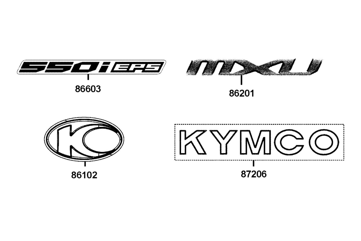KYMCO Emblem and Stripe exploded-view diagram, MXU 550