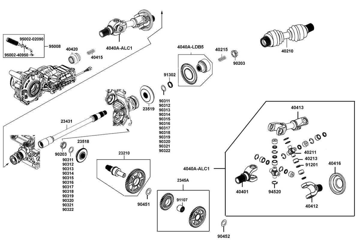 KYMCO Shaft Reduction exploded-view diagram, MXU 550