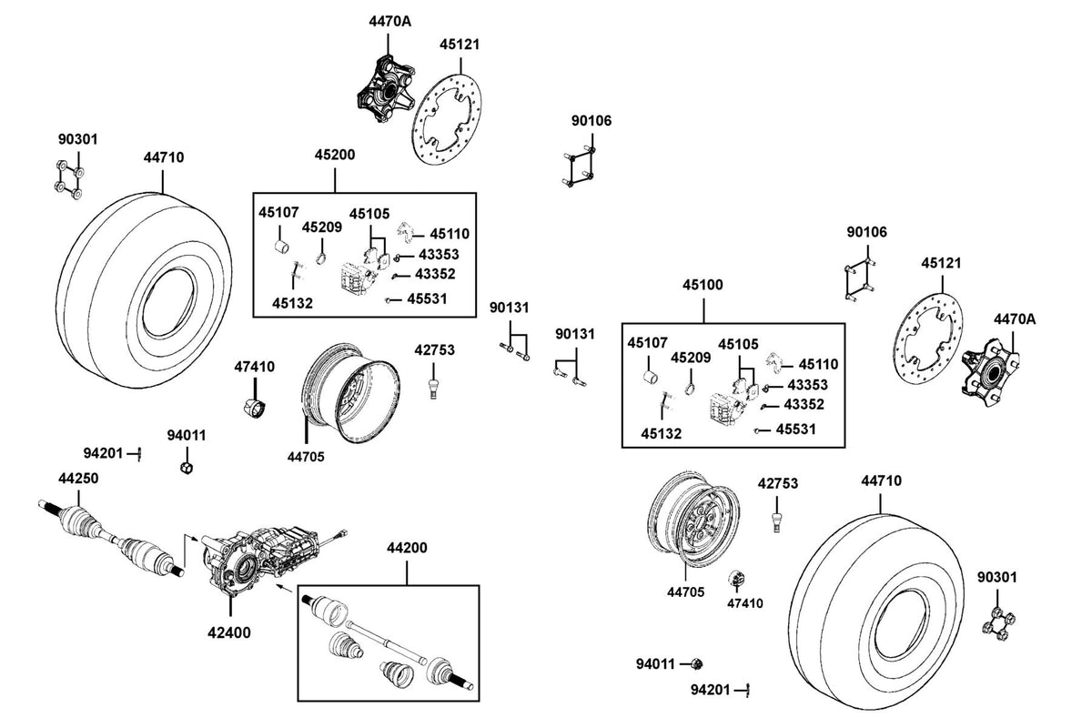 KYMCO Front Wheel exploded-view diagram, MXU 700