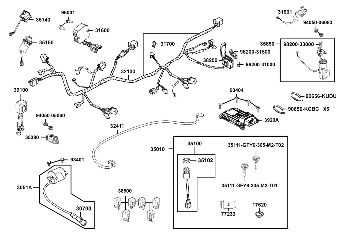 KYMCO Harness Wire exploded-view diagram, UXV 500