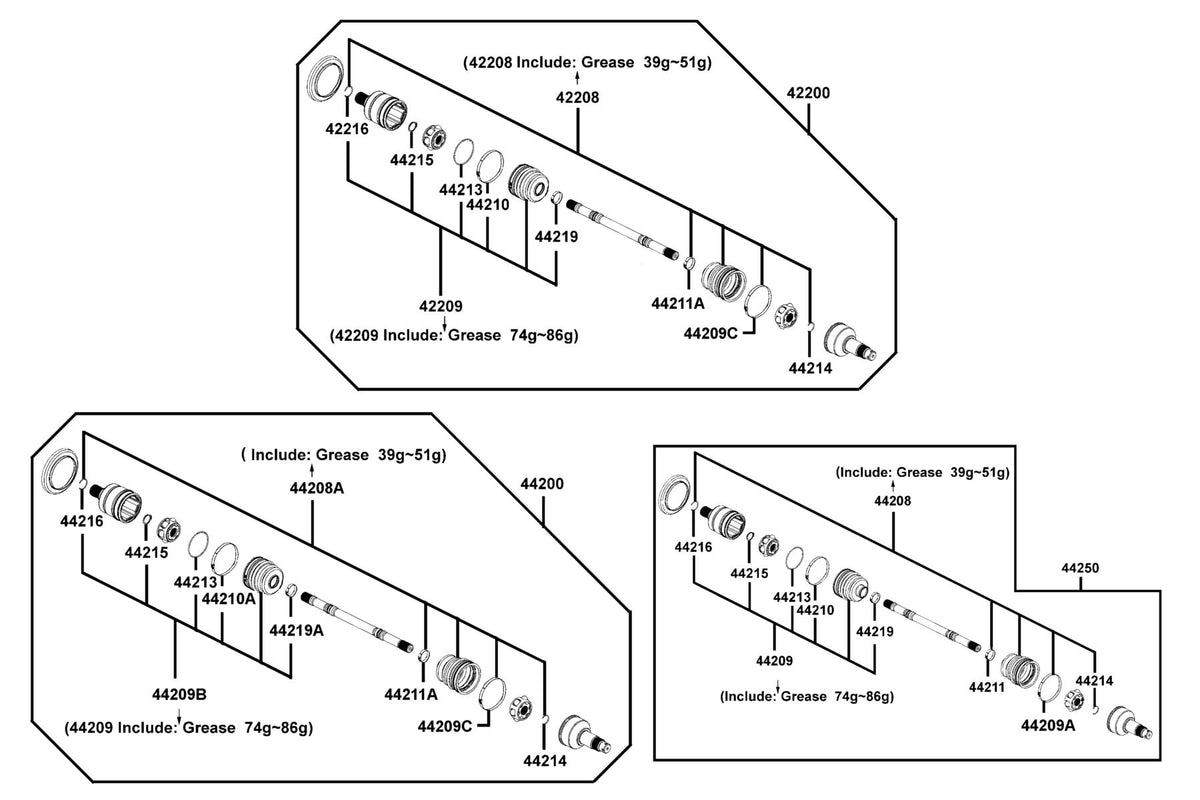 KYMCO Separated Parts Of Halfshaft exploded-view diagram, MXU 450