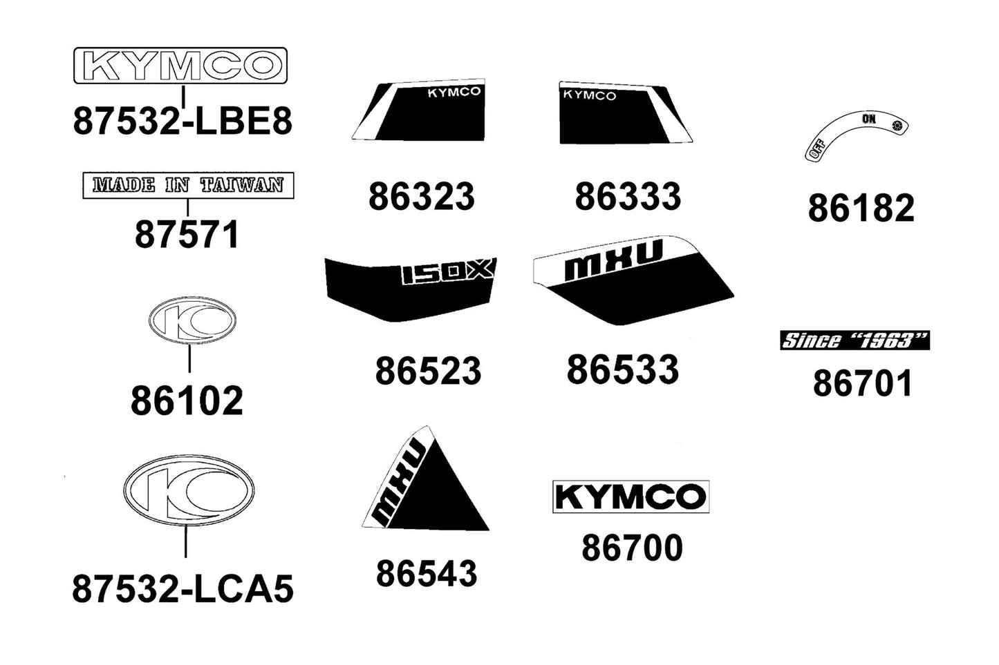 Stripe B R Fender Fr — 86543-LCA4-M30-T02 — KYMCO exploded-view diagram