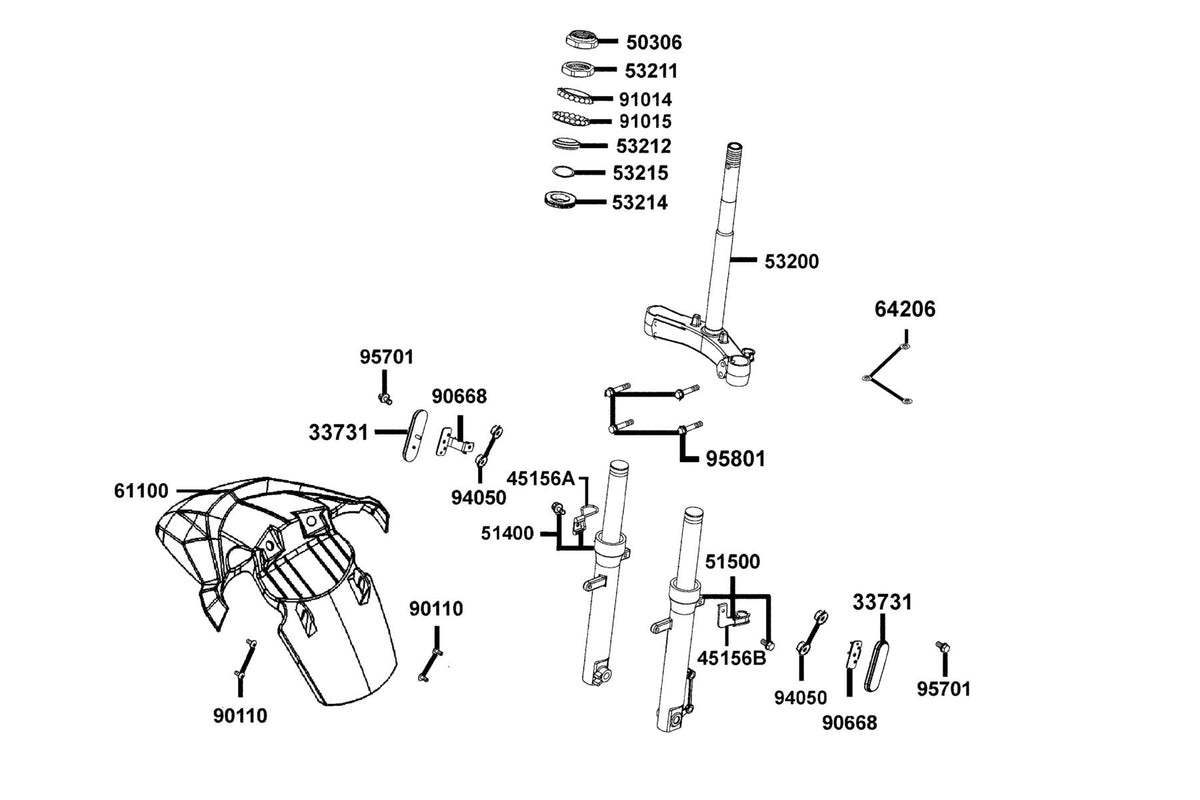 KYMCO Stem Steering and Front Cushion exploded-view diagram, Super 8 50