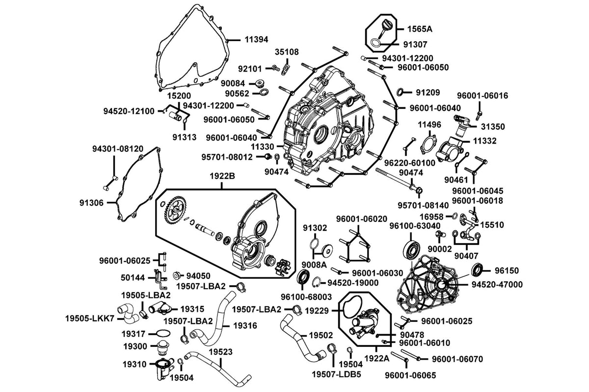 KYMCO Cover Left Crank Case exploded-view diagram, MXU 450